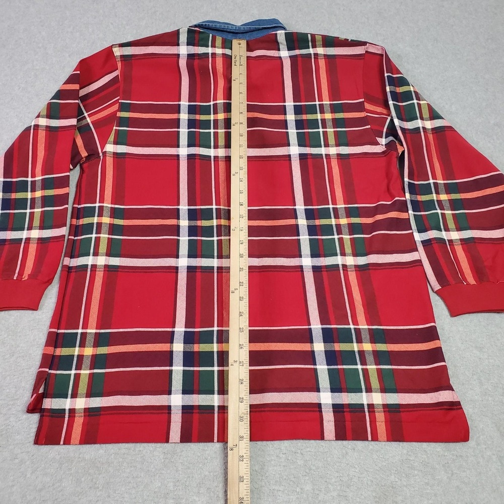 Chaps Ralph Lauren Polo Shirt Mens Large Red Plaid Long Sleeve Denim Collar‎ - Picture 7 of 12